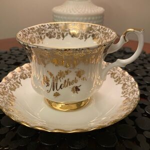 Vintage Royal Albert “Mother” Gold and White Teacup and Saucer pretty & perfect